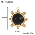 Detailed macro view of 1.9cm x 1.7cm geometric golden pendant with black natural stone inlay - Gold Round Sunburst Black Stone (AP41758D9Q6)
