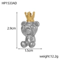 Détail du pendentif ours à couronne en acier avec gravure Lucky et dimensions - Forme d'Ours de la Chance avec Couronne (HP1533AD)
