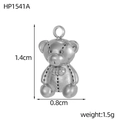 Pendentif ours poli en acier inoxydable argenté de 1,4x0,8cm avec détails de points - Forme d'Ours Texture à Pois (HP1541A)