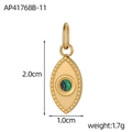 Dettaglio del ciondolo geometrico dorato con pietra malachite e misure del prodotto - Forma Occhio Oro Malocchio Verde Malachite (AP41768B-11)