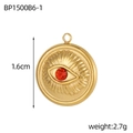 Detail van gouden roestvrijstalen evil eye hanger met rode zirkoon en 1,6 cm diameter - Rood Boze Oog Ronde Charm(BP1500B6-1)