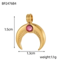 Colgante de luna creciente dorada con gema rosa y dimensiones de 1,5 cm por 1,3 cm - Dije de Cuerno de Media Luna Rosa(BP2476B4)