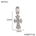 Detail view of silver cross pendant with white rhinestones and specific dimensions - Silver Vintage Rhinestone Inlaid Cross Pendant (PJ747A1)