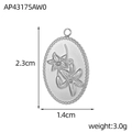 Detailansicht eines ovalen Edelstahl-Blumenanhängers mit Maßen und Gewicht von 3,0 g - Silber Oval Lilie Stil (AP43175AW0)