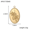 Detailansicht goldener ovaler Blumenanhänger mit Maßen 2.3x1.4cm und Perlenrand - Gold Oval Lilie Stil (AP43175DW0)