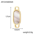 Macro-opname van ovale gouden stalen hanger met parelmoer inleg en afmetingen - Ovale Schelpconnector (AP33458D0W0)