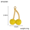 Detailed view of cherry pendant dimensions 2.4cm by 1.5cm with yellow enamel finish - Yellow Cherry Style (BP3609B1)