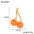 Detailed size view of orange cherry pendant charms with gold metal stems and dimensions - Orange Cherry Style (BP3609B3)