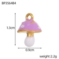 Lindo colgante de hongo esmaltado morado con puntos blancos y chapado en oro para joyas - Estilo Champiñón de Lunares Púrpura (BP3564B4)