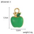 Detail view of green enamel apple pendant with 1.7cm height and 1.2cm width dimensions - Green Apple Style (BP3441B1-1)