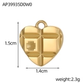 Detailed view of golden heart pendant with grid texture 1.5cm x 1.4cm dimensions - Gold Chocolate Texture Heart Pendant (AP39935D0W0)