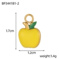 Detail view of yellow enamel apple pendant with dimensions 1.7cm by 1.2cm and gold edges - Yellow Apple Style (BP3441B1-2)