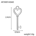 Macro view of silver heart key pendant with dimensions 2.4cm by 0.9cm and weight 1.0g - Heart Key Style (AP39891A0W0)