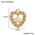 Vue détaillée d'un pendentif coeur doré avec étoile et mesures précises de 1,5 cm - Style Cœur avec Incrustation Étoile (AP41705D0W0)