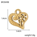 Detailed macro view of 1.4cm golden hollow heart pendant with swirl texture and ring - Hollow Heart Scroll Style(BP2049B)