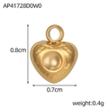 Détail d'un pendentif cœur doré de 0,8 cm avec dimensions et texture de métal martelé - Style Cœur Boule Martelé (AP41728D0W0)