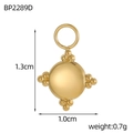 Macro view of golden circular pendant with dimension markings: 1.3cm height and 1.0cm width - Beaded Sphere Design Style(BP2289D)