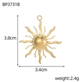Detail showing 3.8cm gold sun pendant measurements and weight for DIY jewelry making - 16-Ray Sun Style (BP3731B)