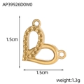 Detailed view of a 1.5cm golden heart-shaped jewelry connector with size specifications - Hollow Heart Connector (AP39926D0W0)