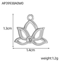 Detailed view of silver stainless steel lotus pendant with size and weight specs - Silver Hollow Lotus (AP39938A0W0)