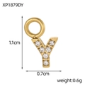 Détail du pendentif en forme de Y plaqué or 14K avec zircons et dimensions - Style Lettre Y (XP1879DY)