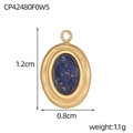 Macro-opname van de afmetingen van een ovale vergulde hanger met blauwe steen - Diepblauwe Lapis Ovale Stijl (CP42480F0W5)