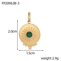 Gedetailleerde weergave van gouden turquoise hanger met zonnestraalmotief en afmetingen - Groene Zon Patroon Stijl (FP28963B-3)