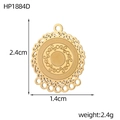 Detailed view of hollow gold-tone steampunk pendant showing 2.4cm height and scrolling - Gold Hollow Disc Pendant (HP1884D)