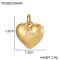 Polished gold heart charm with Mom engraving, 1.3cm wide stainless steel pendant - Mom Lettering Heart Gold (FP28852D0W0)