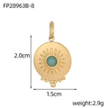 Detailweergave van ovale zonne-hanger met turquoise inleg en afmetingen van 2,0x1,5 cm - Lichtblauwe Zon Patroon Stijl (FP28963B-8)