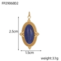 Ovale vintage roestvrijstalen hanger met blauwe lapis lazuli en kralenrand detail - Lapis Blauwe Ovale Stijl (FP29068D2)
