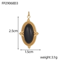 Vintage ovale roestvrijstalen hanger met zwarte onyx steen en gouden afwerking - Zwarte Agaat Ovale Stijl (FP29068D3)