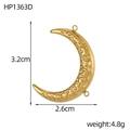 Detailed view of a gold crescent moon pendant with intricate scroll engravings and loops - Gold Scroll Filigree Double Link Moon (HP1363D)