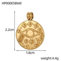 Vintage stainless steel round pendant with evil eye sun and moon symbols in gold finish - Evil Eye Round Disc Style (HP00005BW0)