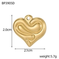 Detailed view of heart-shaped stainless steel pendant with dimensions 2.1cm and 5.7g weight - Wave Heart Style (BP3905D)
