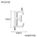Polished stainless steel letter E charm connector with double loops and dimension details - Letter E Style (XP3221E)
