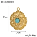 Detailansicht eines Goldblumen-Anhängers mit Türkis-Zentrum und Maßangaben dazu - Goldene Blume Türkis Stil (BP48591B7Q0)