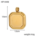 Detailed view of a gold-plated stainless steel square pendant with octagon recess - Polished Rounded Square Disc Style (HP1444B)
