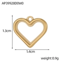Close-up of golden stainless steel hollow heart pendant with exact measurements - Gold Hollow Heart Pendant (AP39928D0W0)