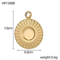 Macro detail of golden stainless steel sunburst charm with size 1.0cm x 0.8cm measurements - Radiant Sun Round Disc Style (HP1588B)