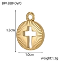 Macro shot of 1.3cm gold stainless steel disc pendant with starburst texture and cross - Gold Sunburst Cross Round Plate (BP43884DW0)