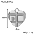 Polished silver heart pendant with chocolate grid texture, size 1.5cm by 1.4cm detail - Silver Chocolate Texture Heart Pendant (AP39935A0W0)