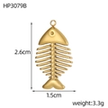 Detailed view of a gold-plated fishbone pendant with size measurements 2.6cm x 1.5cm - Fishbone Style (HP3079B)