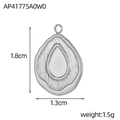 Polished silver stainless steel textured oval pendant with teardrop detail, 1.5g - Silver Vertical Line Teardrop Pendant (AP41775A0W0)