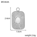 Rectangular stainless steel sunburst pendant with oval center and beaded edges - Gold Rectangular Sun Pattern Pendant (BP2464A)