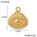 Detailed view of a gold stainless steel star and moon pendant with size 1.5cm by 1.6cm - Gold Eyelash Sunburst Evil Eye (HP1874B)