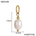 Technical view of white oval pearl pendant with 1.5cm height and gold metal ring - White Oval Pearl Design (PJ00540B)