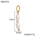 Detailed view of handmade pearl charm dimensions with golden beads and size indicators - Double Long Oval Pearl Set (PJ00541B)
