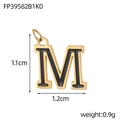 Macro view of gold metal letter M pendant with black enamel inlay and size details - Enamel Alphabet M Style (FP39582B1K0)