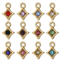 Detailed close-up of 12 zodiac birthstone pendants with gold star shaped settings - Multicolor Set